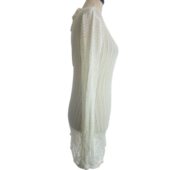 Swimsuit Crochet Cover Up Knit Swimwear Long Sleeve Drawstring Beach Dress - Picture 2 of 8